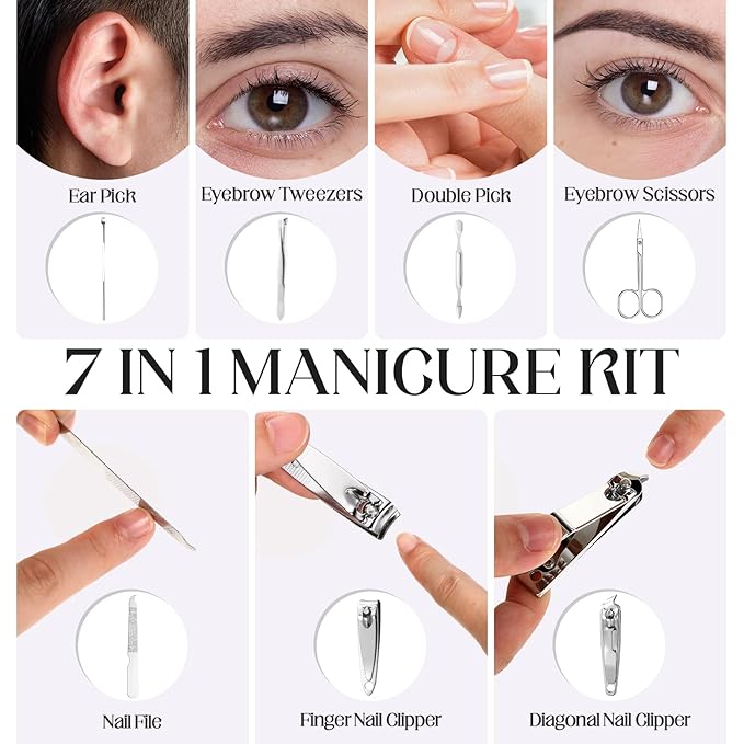 60 Sets Travel Manicure Set Professional Nail Set 7 in 1 Stainless Steel Manicure Kit Grooming Kits Nail Care Tools with Care Tools Beauty Scissors Tweezers Gifts for Christmas(Vintage Color)