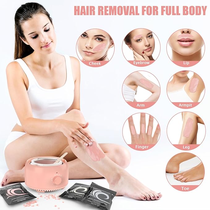 Waxing Kit - Wax Warmer for Hair Removal, Hard Wax Kit with 14oz 5 Bags Hard Wax Beans for Full Body, Legs, Face, Eyebrows, Bikini, Brazilian Waxing Kit for Women Men