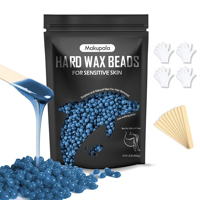 Hard Wax Beads for Sensitive Skin, 2lb Unscented Spa Waxing Beads at Home for Brazilian Waxing, Professional Bluk Wax Beans Hair Removal for Body, Bikini, Legs, Facial, Easy Use, Blue
