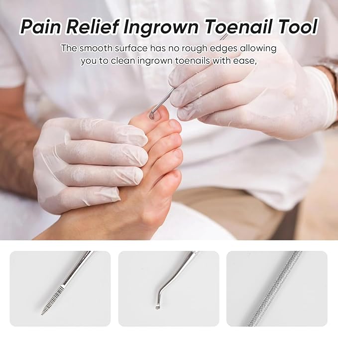 6PCS Ingrown Toenail File and Lifters, Professional Surgical Stainless Steel Ingrown Toenail Tool- Safe Nail Cleaning Treatment Pedicure Tools Kit Under Sidewall Cleaner Pain Relief Accessories