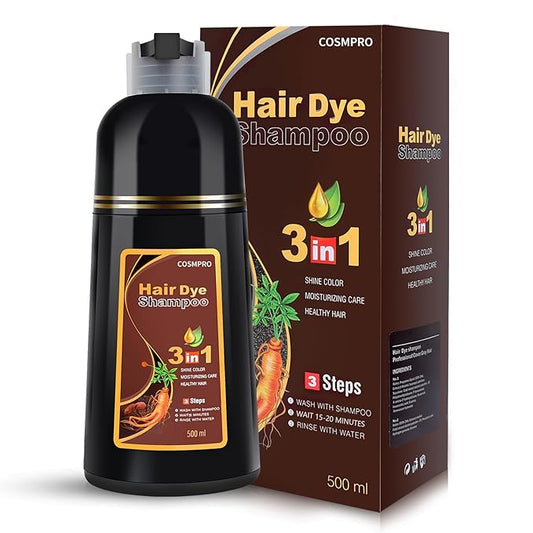 cosmpro Hair Dye Shampoo Chestnut Brown Hair Color Shampoo for Gray Hair Coverage Herbal Hair Dye Shampoo 3 in 1 for Men and Women, Instant Color Shampoo