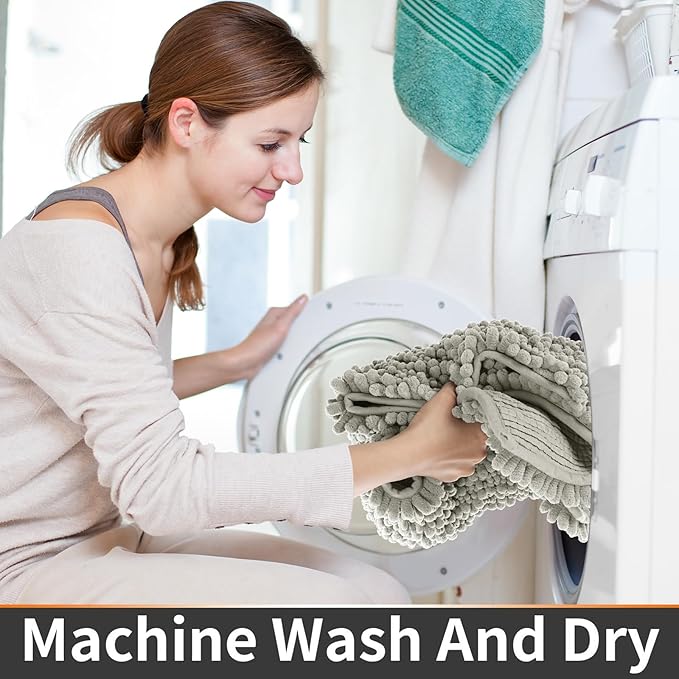 Yimobra Toilet Rug U Shaped Washable 24x20 Inch - Ultra Soft Absorbent Chenille Bath Rugs for Toilet, Quick Dry & Machine Washable, Non Slip Contour Bathroom Mat, Sand