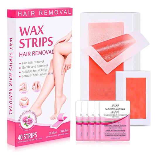 Wax Strips for Hair Removal - 40 Count (20 Body + 20 Face Strips) with 5 Soothing Oil Wipes, Waxing Kit for Women, At-Home Waxing Kit for Women & Men - Legs, Bikini, Underarms, Face, Hypoallergenic