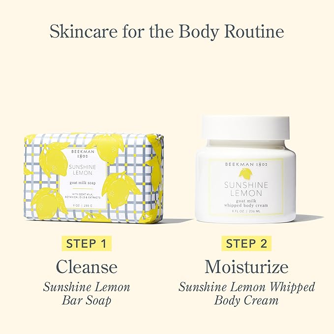 Beekman 1802 Sunshine Lemon Whipped Body Cream - Scented - 8 oz - Moisturizes, Soothes, & Softens - With Coconut Oil and Mango Seed Butter - No Irritation - Good for Sensitive Skin