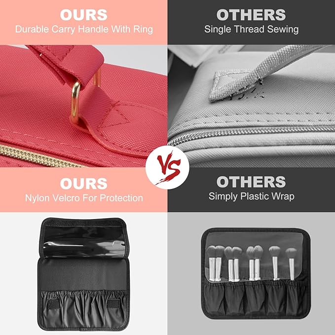 Mocado Travel Makeup Bag with LED Lighted Mirror,Travel Makeup Organizer,Makeup Case with 3 Color Lighted Setting and 10x Magnifying Mirror,Portable Storage and Adjustable Dividers Makeup Box(Red)