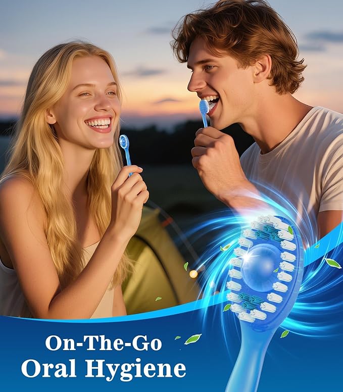 24 Pack 5 in 1 Disposable Mini Toothbrushes with Toothpaste, Floss, Pick & Tongue Scraper, Individually Wrapped, Portable Toothbrush Travel Set for Kids Adults, Mint Flavor