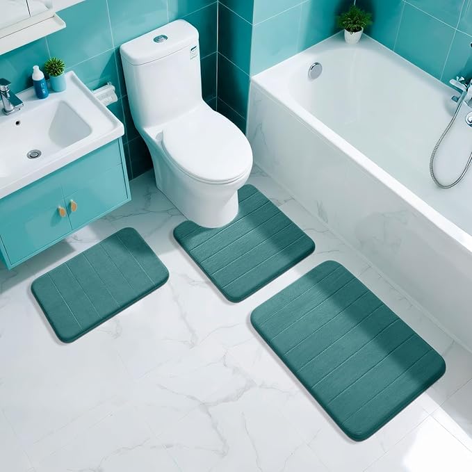 Yimobra Teal Bath Mat, Super Soft Absorbent Memory Foam Bathroom Rug Non Slip, Quick Dry, Machine Washable Floor Carpet for Tub Shower, Home Decor Accessories, 24x17