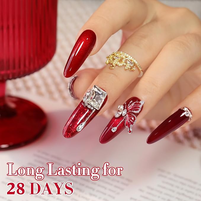 Double Rhythm 6 Pcs 15 ML Gel Polish Set Same Color Same Bottle Soak Off Gel Polish Kit Nail Art Manicure Salon DIY at Home for Women (Jelly Burgundy Red Glitter Silver -T6-56)