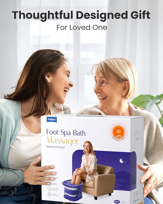 Puboo Collapsible Foot Spa Bath Massager with Heat, 95-115°F Precise Temp Control, Motorized Massage Rollers, Heated Foot Bath Soak Tub, Fits US Men’s Size 11, Gift for Christmas, Thanksgiving