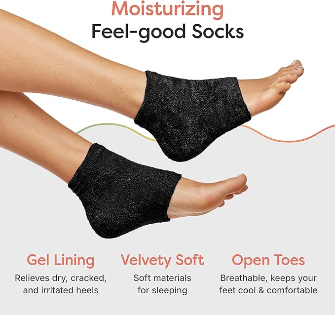ZenToes Moisturizing Socks for Cracked Heel Treatment, Vitamin E, Olive Oil and Jojoba Oil Heel Socks, Stocking Stuffers for Women, Spa Self Care Gifts for Women (Fuzzy Black, Wide Width)