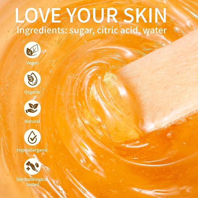 300g/10.6oz Organic Sugar Wax: Hair Removal Natural Sugaring Paste - for Sensitive Skin Body Legs Arms Bikini Back