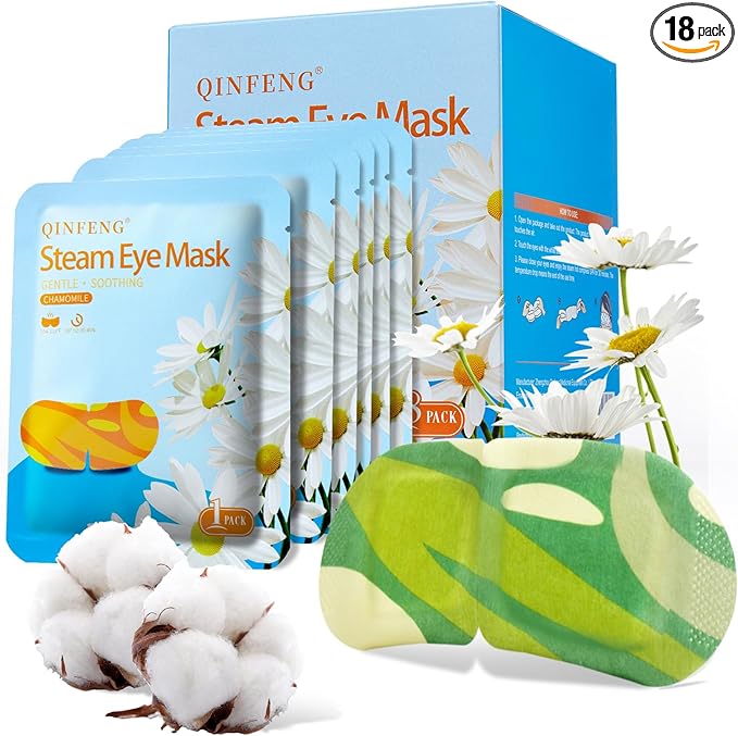18 Packs Steam Eye Mask for Dry Eyes Self Heating Masks Cornea Care Rest Disposable SPA Warm Compress,Eye Mask for Sleep,Stye Eye Treatment,Reduce Eye Fatigue Travel Essentials（Chamomile）