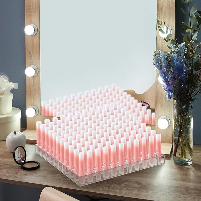 Mumufy Lipstick Holder Clear Acrylic Organizer Makeup Lip Gloss Organizer Plastic Cosmetic Display Case for Lipstick Brushes Bottles Perfume Essential Drawer Vanity Bathroom (121 Slot)