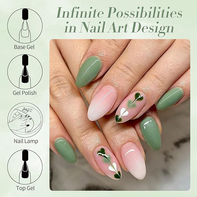 Born Pretty Oliver Green Gel Nail Polish Spring Summer Green Color Soak Off Gel Polish Nail Art Design Manicure Salon DIY Home 15ml