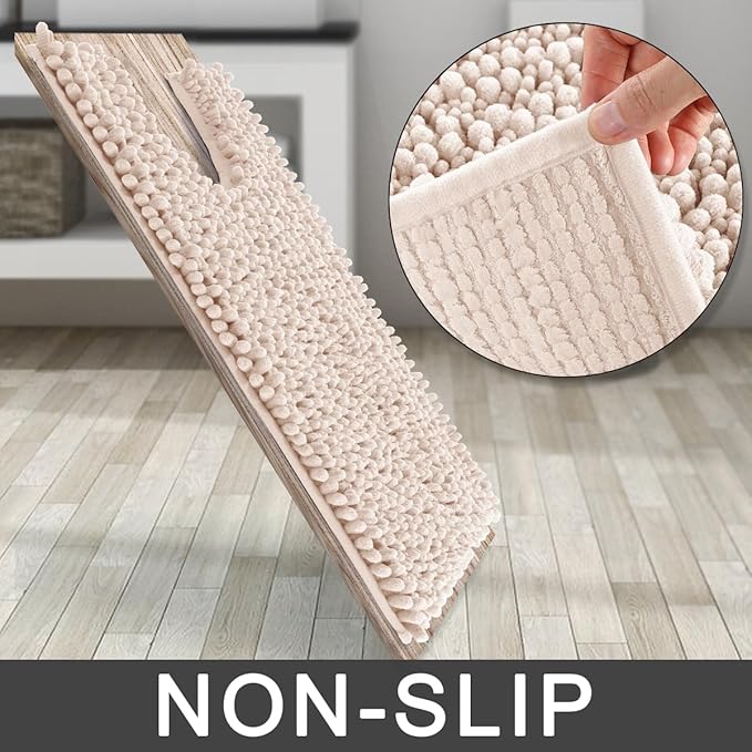Yimobra Toilet Rug U Shaped Washable 24x20 Inch - Ultra Soft Absorbent Chenille Bath Rugs for Toilet, Quick Dry & Machine Washable, Non Slip Contour Bathroom Mat, Pinkish Beige