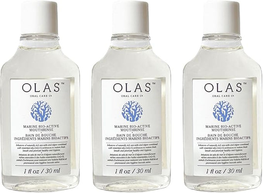 Olas Alcohol Free Mouthwash & Oral Rinse - Marine Bio-Active Mouth Rinse with Essential Oils & Antioxidants for a Healthy Oral Microbiome - Fluoride Free Natural Mouthwash (3 Count, 1 Fl Oz Each)
