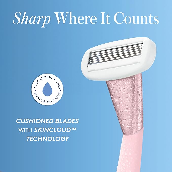 Athena Club Women's Razor Shave Kit, 1 Rose Razor Handle + 6 Blade Refills