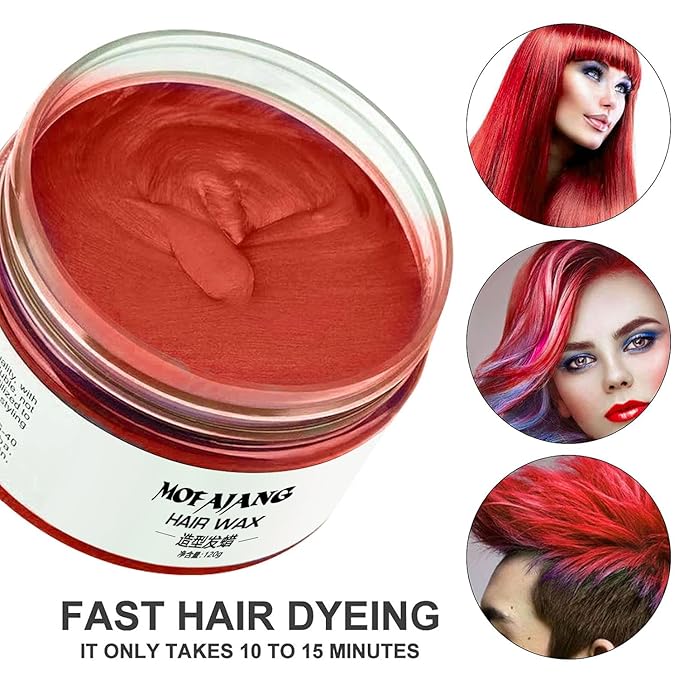 Temporary Hair Color Wax, Natural Washable Kids Women Temporary Red Hair Spray, Hair Wax Color Spray 4.23 Ounces,Hair Wax Dye Pomades Clays for Christmas Parties, Role Playing, Cosplay, Halloween(Red)