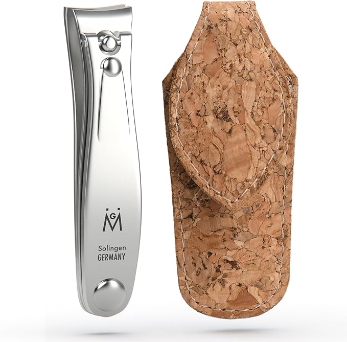 GERMANIKURE Professional Nail Clipper - FINOX Surgical Stainless Steel Manicure and Pedicure Tools in Cork Case- Ethically Made in Solingen Germany - Travel Size Nail Care