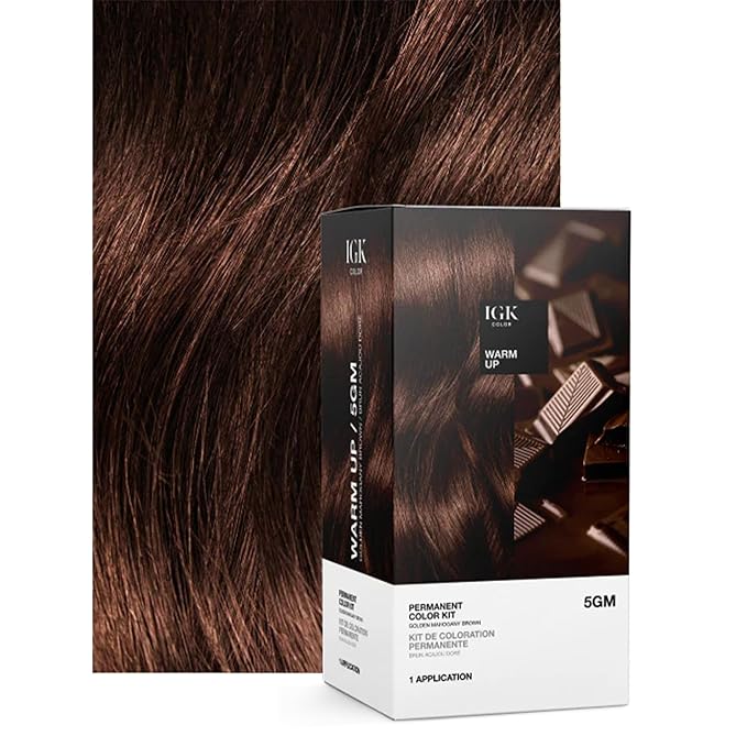 IGK Permanent Hair Dye Color Kit | 5GM Warm Up - Golden Mahogany Brown | 100% Gray Color Coverage + Strengthen + Shine | Ammonia Free