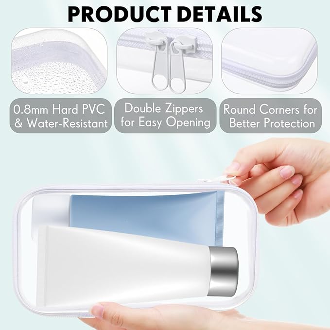 Sanwuta 10 Pcs Hard Zipper Case Clear Hard Pouches Plastic Zipper Pencil Box Toy Storage Bins Portable Plastic Container for Travel Toiletry Office Cosmetic Block Puzzle Organizer(S,Clear)