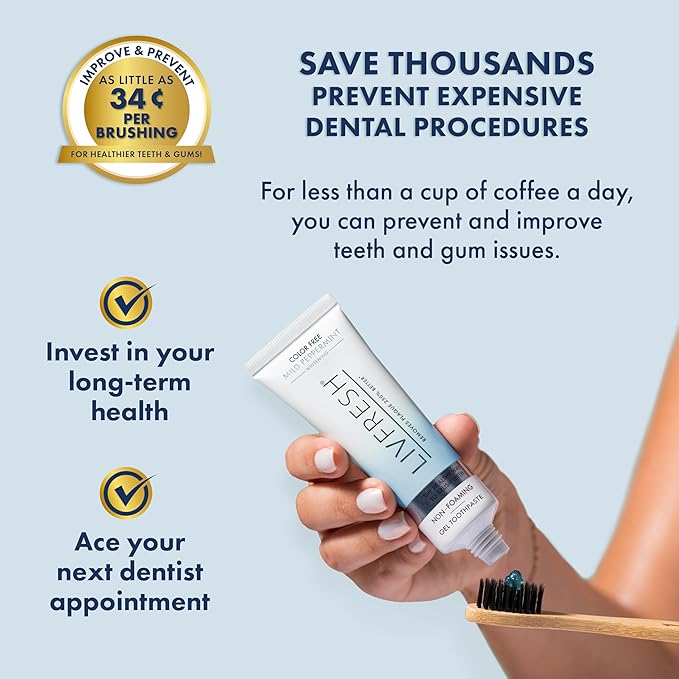 LIVFRESH Toothpaste Gel, Clinically Proven to Remove Plaque 250% Better, Improves Gum Health 190% Better, Prevents & Reduces Tartar, Mild Peppermint