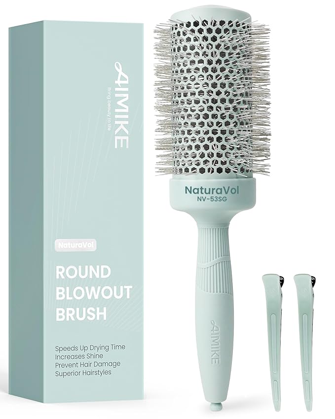 AIMIKE NaturaVol Round Brush for Blow Out, Large Round Hair Brush Nano Thermal Ceramic & Ionic Tech, for Blow Drying & Salon-like Styling at Home, Maximum Volume and Shine- 2.1" Barrel, 3" w/Bristle