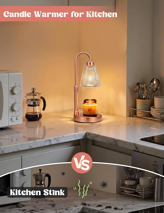 Innqoo Copper Candle Warmer Lamp with Timer, Dimmable Candle Warmer for Jar Candles, Height Adjustable Wax Melts Warmer, Birthday Gifts for Women Mom, House Warming Gifts New Home Decor