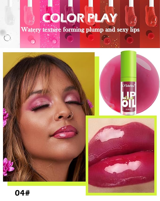 Lip Oil Lip Glaze-1Pcs Hydrating Plum Lip Glow Oil,Shiny Transparent Tint Lip Gloss Plumping,Long Lasting Non-sticky Clear Glow Reviver Lip Care Oil,Christmas Lip Makeup Gift for Women Girl-04#