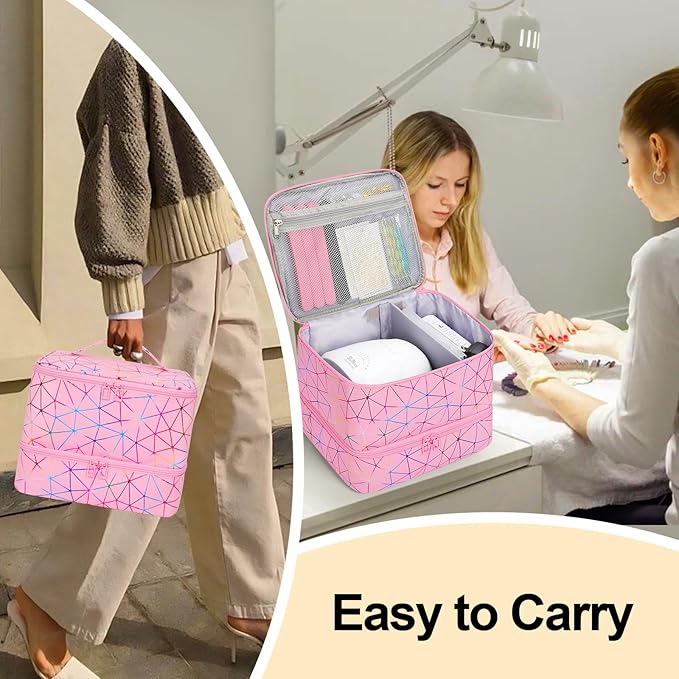 Ethereal Nail Polish Organizer Case, Holds 32+ Bottles(15ml/0.5fl.oz) and Nail Lamp, Double Layer Nail Polish Storage Bag for Nail Kit, Manicure Tools, Gifts for Girls