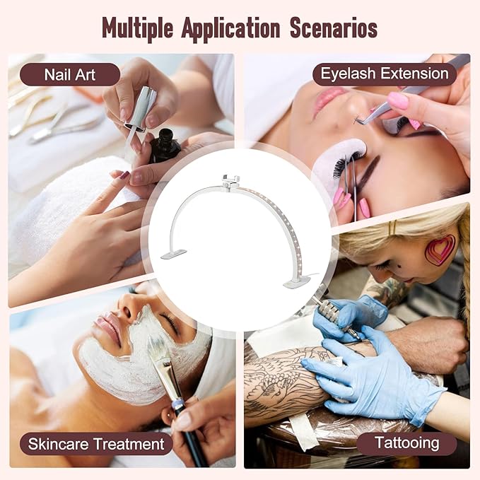 Half Moon Light for Nail Desk with Phone Holder, 29IN Folding Half-Moon Light with Shinning Diamond, LED Lamp for Nail Art, Eyelash Extension, Tattooing, Skin Management, Color Temperature 3000-6500K