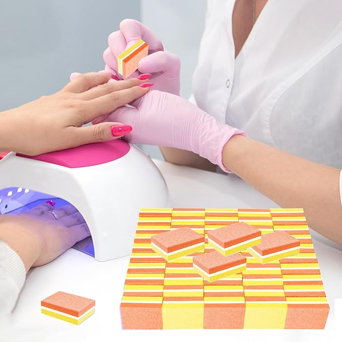 50 Pcs Sponge Nail Buffers,100/180 Grit Mini Nail Files,Mini Buffer Block Nail File for Acrylic & Natural Nails,Double-Sided Buffing Blocks for Manicure & Pedicure,Salon & Home Use(Yellow and Orange)