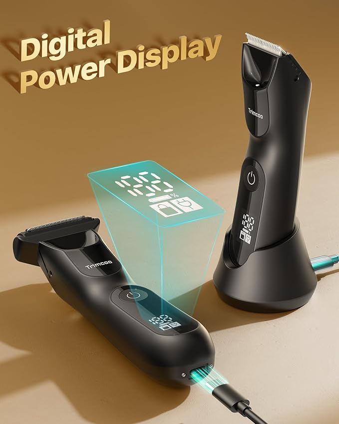 New Bikini Trimmer for Women [LED Light & Diaplay] Electric Foil Shaver for Men, Body Hair Trimmer for Face, Groin, Arm, Back, Wet/Dry Painless Groomer with Ceramic Blade,Travel Razor, Black