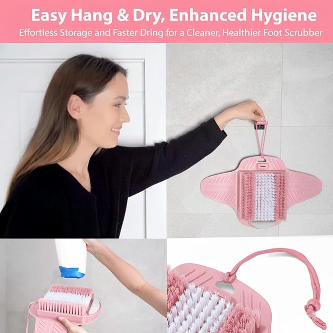 Efforest Shower Foot Scrubber Mat with Pumice Stone - Cleans, Smooths & Removes Dead Skin on Foot Without Bending, Foot Callus Remover with Non-Slip Suction Cups (Pink)