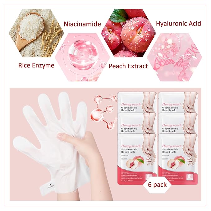 Hand Masks Moisturizing Gloves,6 Pairs Hydrating Hand Peel Masks Gift Set for Dry Cracked Hands Care,Long-lasting and Non-greasy Hand Moisturizer Gloves for Women G