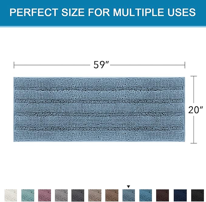 H.VERSAILTEX Bathroom Rugs Bath Mat Runner Rug Non Slip Kitchen Rug Extra Long Bath Rug Runners Oversized 59" x 20" Absorbent Washable Dry Fast Plush Area Rug for Bathroom/Bedroom - Stone Blue