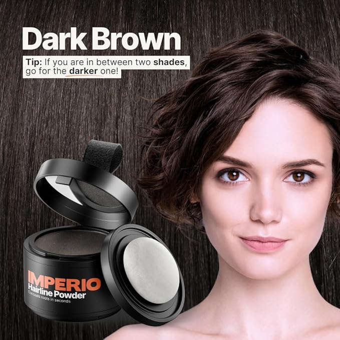 IMPERIO Root Touch Up Hair Powder for Concealing Hair Loss instantly - Hairline Powder for Women & Men - Water resistant Root Cover Up for Thinning Hair in Premium Hairdressing Quality (Dark Brown)