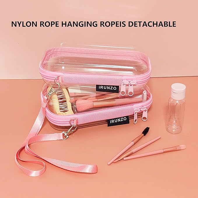 3 PCS Clear Hard Shell Zipper Case With Handle Strap，Clear Plastic Waterproof Cosmetic Makeup Bags Toiletry Pouches for Travel With Double Zipper，Kid's Toy Storage Organizer Bins Box