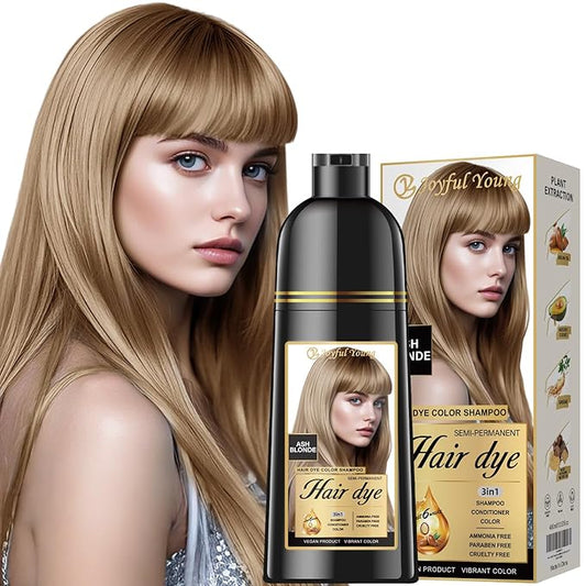 Natural Hair Dye Shampoo 3 IN 1, Gray Hair Coverage, Vegan, Ammonia-Free & Paraben-Free Hair Coloring Shampoo for Women & Men, Beard Dye for Men, Nourishing Gentle (ASH BLONDE)