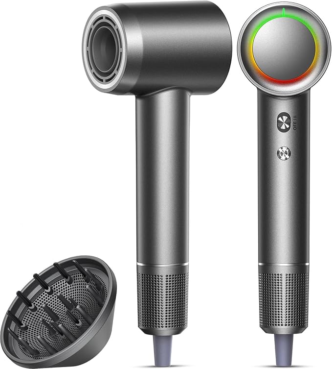 Hair Dryer, 160000 RPM Professional High-Speed Blow Dryer 500 Millions Negative Ionic Care Hair Dryer for Fast Drying, Low Noise Thermo-Control Hairdryer, Travel with Diffuser, Gray