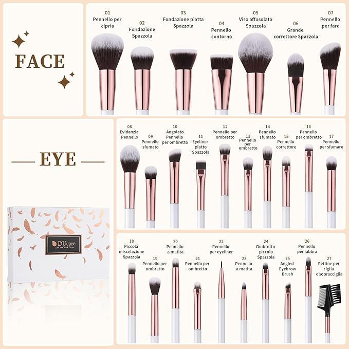 DUcare Makeup Brush Set Professional 27Pcs Makeup Brushes Premium Synthetic Kabuki Foundation Blending Face Powder Blush Concealers Eye Shadows Make Up Brushes Kit White