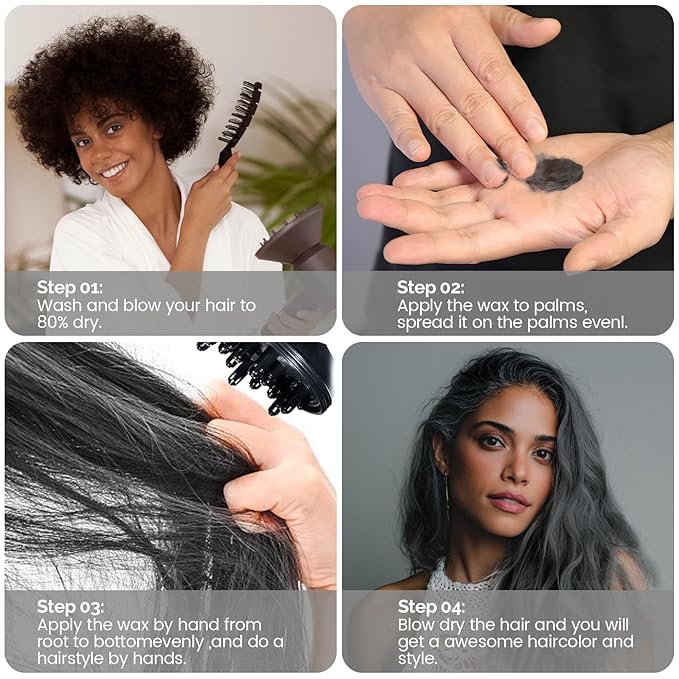 Black Temporary Hair Color Wax - SOVONCARE Washable Gray Hair Dye for Men & Women, All-Day Hold Disposable Hair Styling Clays for Party, Cosplay & Daily 4.23 oz