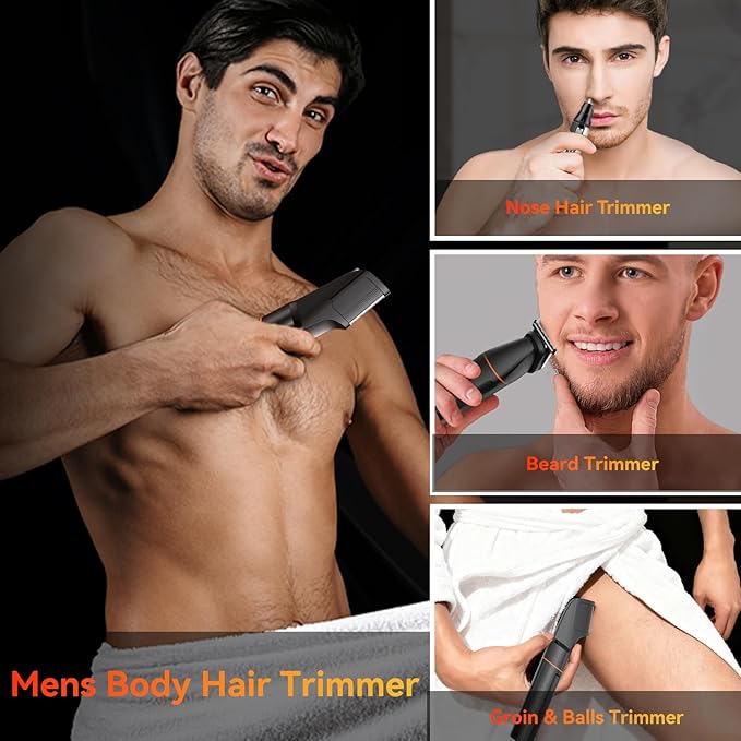 Manscape Body Hair Trimmer for Men, Waterproof Pubic, Groin & Ball Shaver, No-Nick Mens Electric Grooming Kit with LED Display, USB Rechargeable, Adjustable Guide Comb