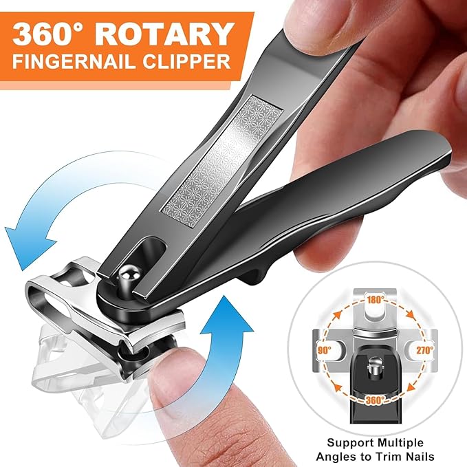 Toenail Clippers for Seniors Thick Toenails, DRMODE Heavy Duty Toe Nail Clippers for Men Thick Ingrown Nails with Wide Opening, Large 360 Degree Rotary Anti-Splash Finger Nail Clippers Adult w Catcher