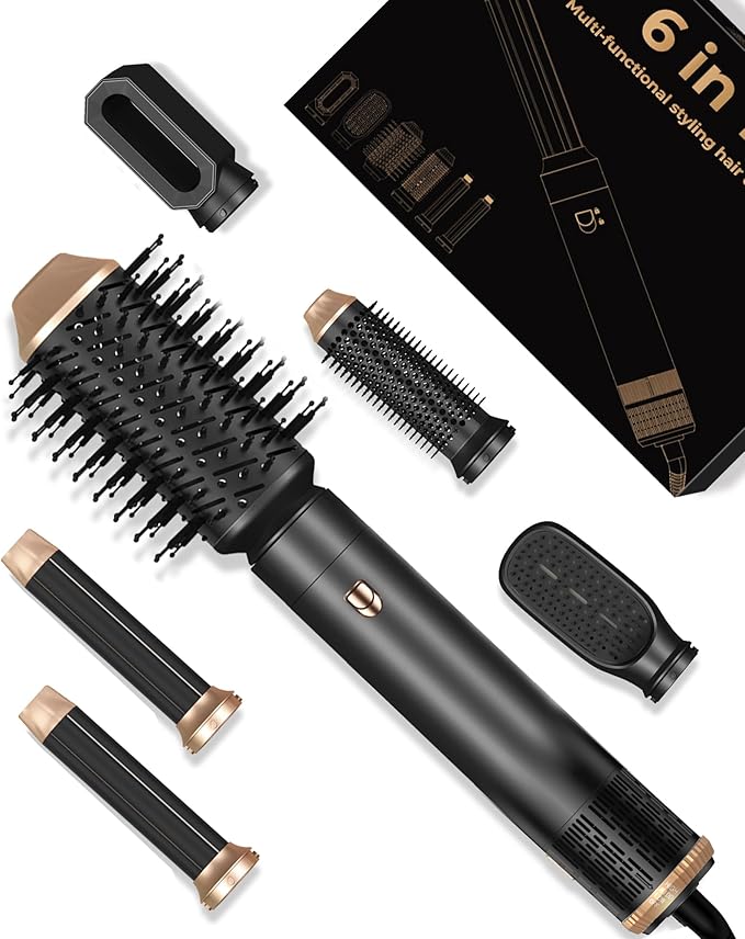 Hair Dryer Brush,6 in 1 Professional Hot Air Styler,Powerful Air Curling Wrap Styler,Negative Ionic Hair Dryer Fast Drying, Multi Hair Stylerfor Curling Volumizing Straightening Styling