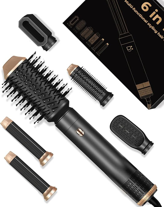 Hair Dryer Brush,6 in 1 Professional Hot Air Styler,Powerful Air Curling Wrap Styler,Negative Ionic Hair Dryer Fast Drying, Multi Hair Stylerfor Curling Volumizing Straightening Styling