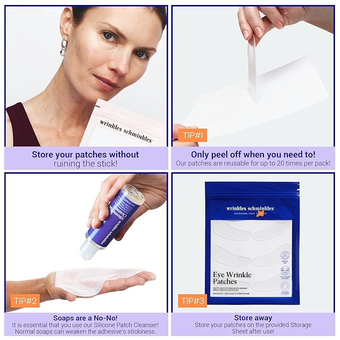 Wrinkles Schminkles Under Eye Patches - Rejuvenate Wrinkles with Medical Grade Silicone Reusable Anti-Wrinkle Patches for Under Eye Treatment, Banish Dark Circles (3 Pairs)