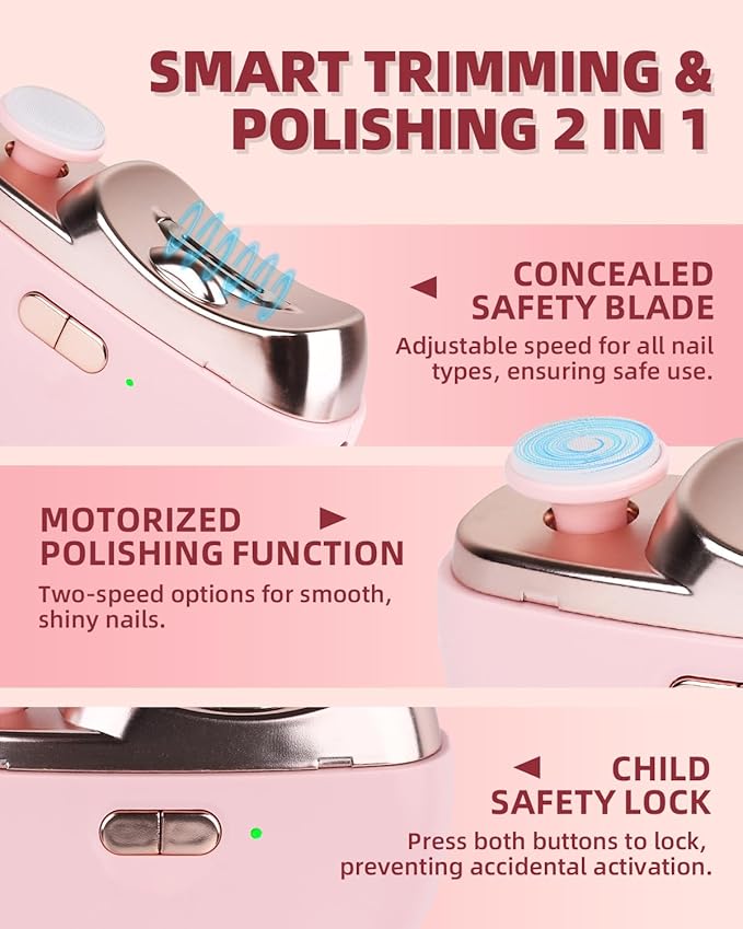 2025 Upgraded Electric Nail Clipper, 3 in 1 Automatic Nail Trimmer and Polisher with LED Light & Clip Storage,USB Rechargeable - 2 Speeds Electric Nail File for Baby, Adults, Seniors