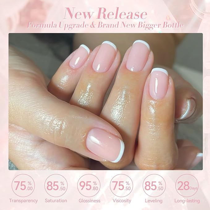 Born Pretty Jelly Gel Nail Polish, Light Pink Sheer Crystal Transparent Gel Nail Polish For All Seasons, Hema-Free Nail Art Design Translucent Gel Nail Soak Off Gel Polish Nail Art DIY 15ML