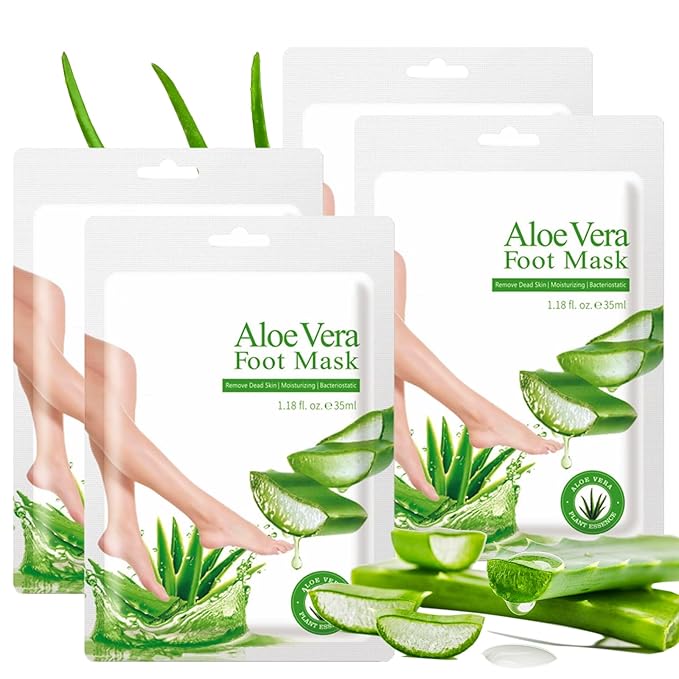 4 Pack Foot Mask, Aloe Vera Hydrating Foot Mask, Deep Exfoliation for Smooth Feet, Foot masks for Removes Dead Skin and Calluses, Nourishing Formula with Soothing Aloe